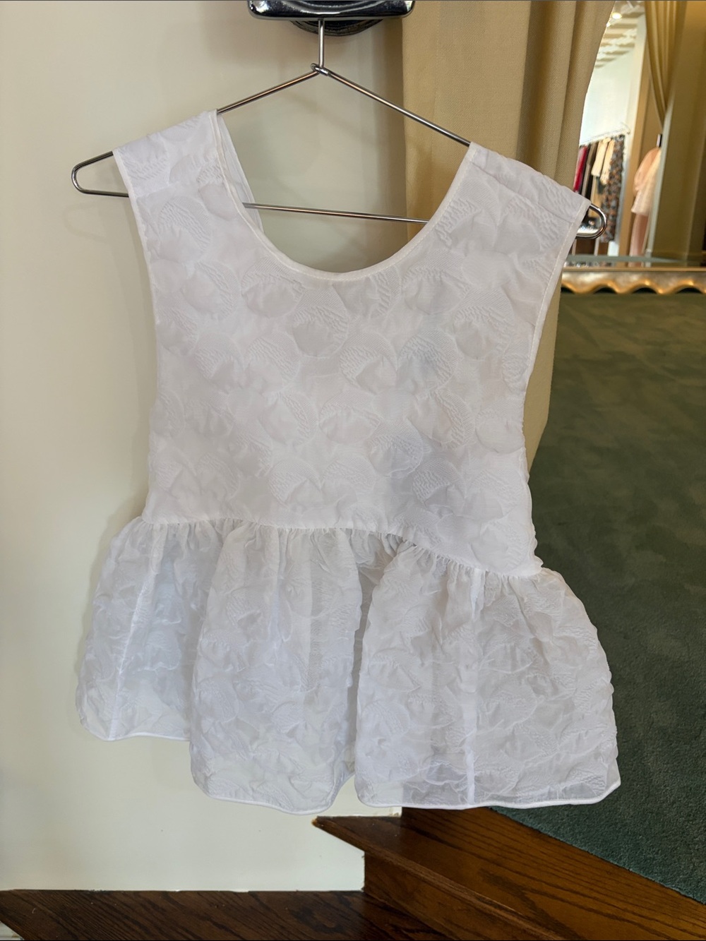 Cecilie Bahnsen White Textured Peplum Sleeveless Blouse
